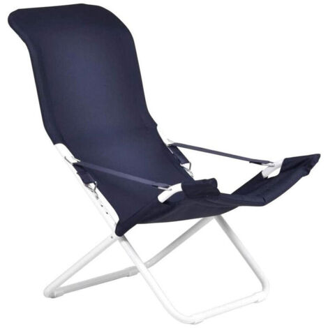 Okaffarefatto – Transat pliable Fiam Fiesta – Cadre acier blanc – Siège en toile bleue – Dimensions 61x94x97cm – Poids 5,5kg – Confort réglable 4 positions - 127PEBSBL