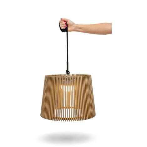 OKINAWA HANG Lámpara colgante con luz LED cálida y batería recargable. Fabricada en España a partir de fibras naturales