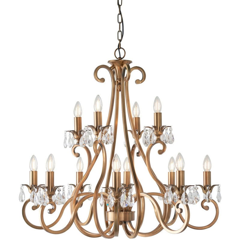 Interiors - 12 Light Chandelier Antique Brass Finish, E14