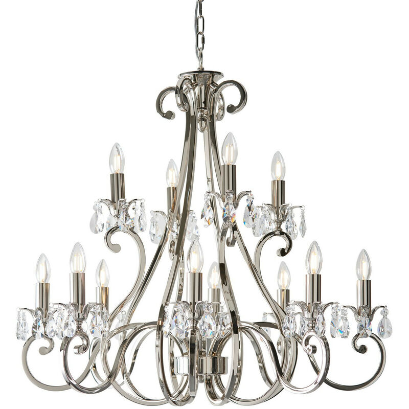 Interiors - 12 Light Chandelier Polished Nickel Plate Finish, E14