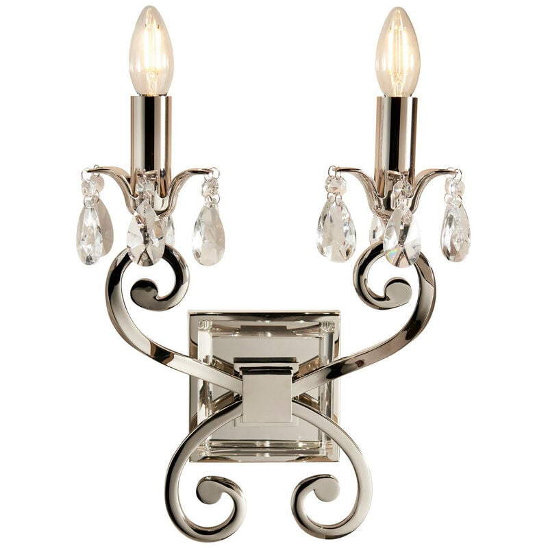 Interiors - 2 Light Indoor Twin Candle Wall Light Polished Nickel Plate, E14