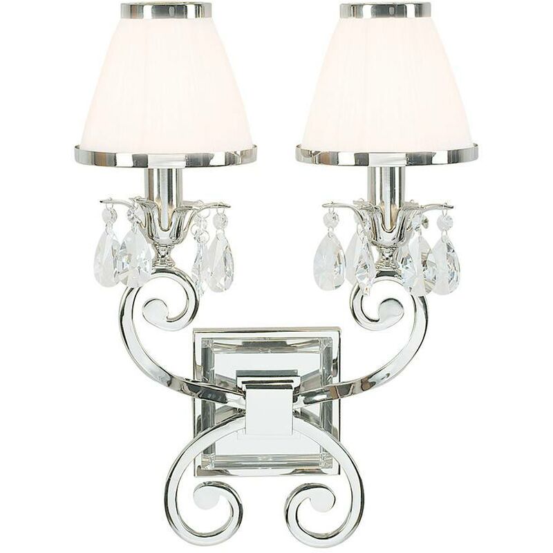 Interiors 1900 Lighting - Interiors Oksana Nickel - 2 Light Indoor Twin Candle Wall Light Polished Nickel Plate with White Shades, E14