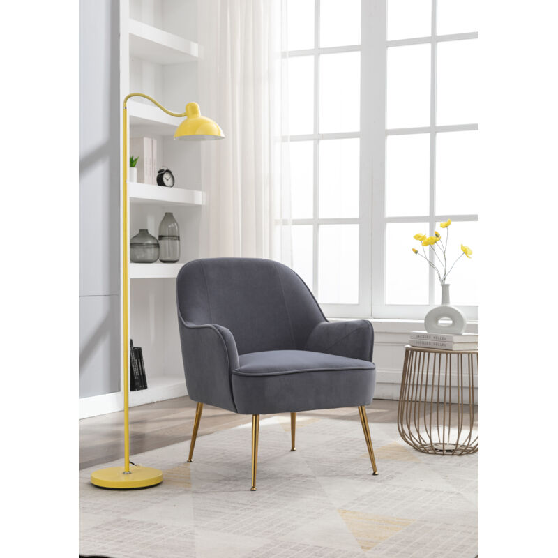 Chaise D'appoint Ergonomique Moderne en Tissu Velours Doux, Chaise de Salon, Chambre à Coucher, Chaise de Maison Avec Pieds Dorés Et Pieds Réglables