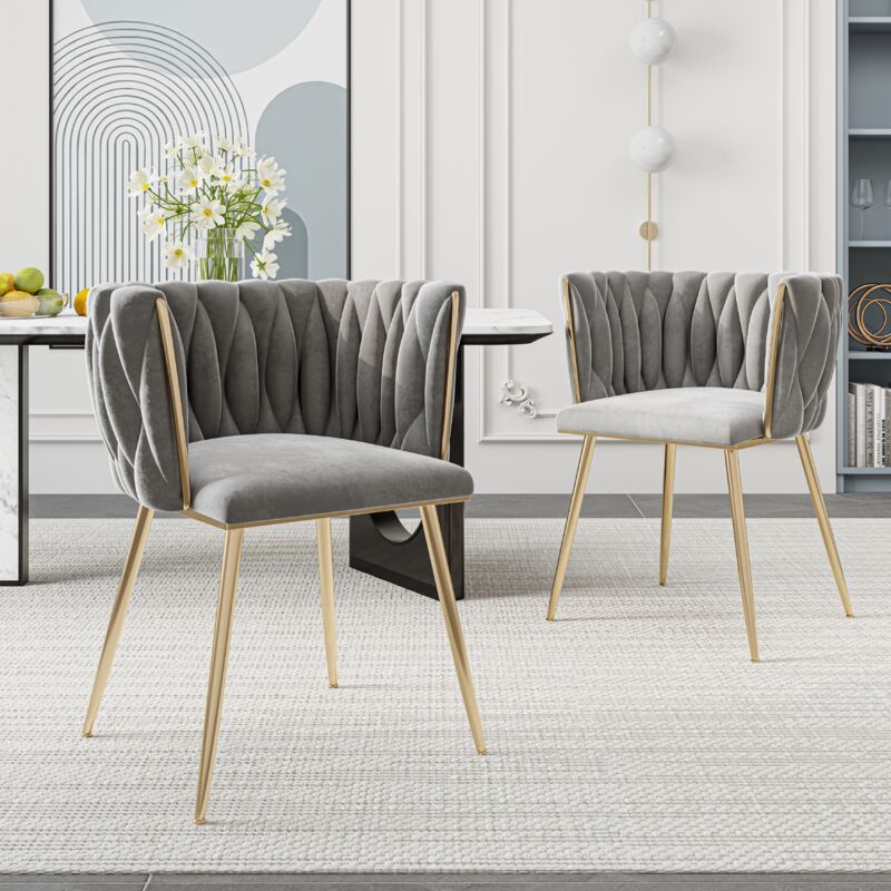 Okwish - Chaises de Salle à Manger de Loisirs Chaise d'appoint Chaise Longue d'appoint en Velours avec Pieds en métal en Fer 2 pièces/Ensemble, Gris