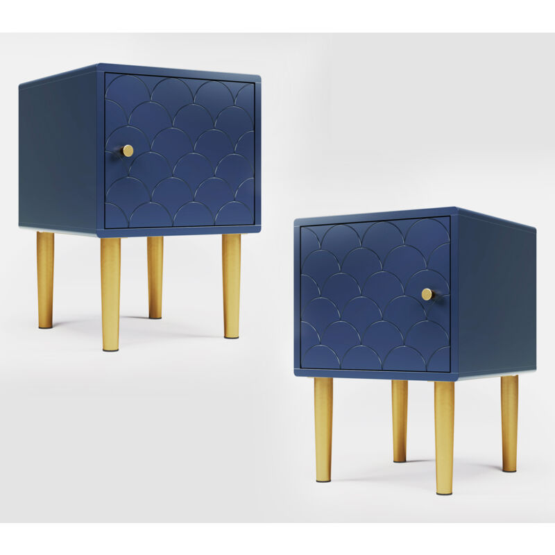 Tables de chevet (2 pièces), table d'appoint, meuble de rangement pour chaque lit et chambre, bleu marine, 50x35x35 cm