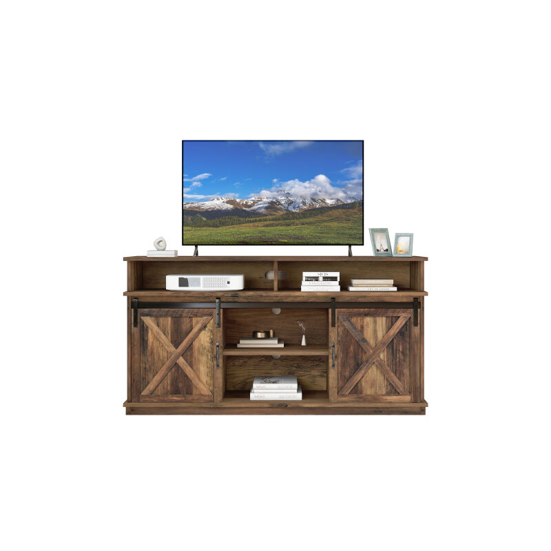 Okwish - Meuble tv, buffet marron, meuble de rangement avec 2 portes coulissantes, étagères réglables, pour salon, salle à manger et chambre,