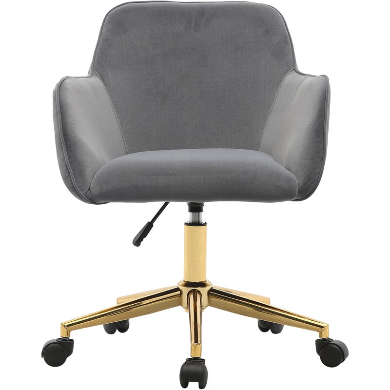 Okwish - Chaise pivotante réglable en hauteur, fauteuil avec des pieds dorés pour bureau, salon et chambre, en velours, gris
