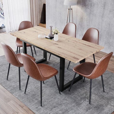 Okwish – Table à manger extensible 180x80 cm – Structure en acier tubulaire – Design industriel – Assemblage facile en 20 minutes