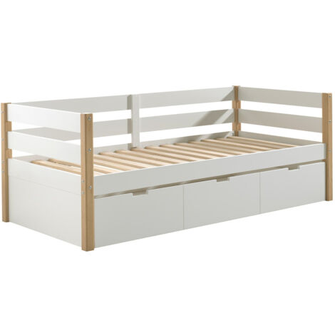 OLAF - Lit Gigogne 90x200cm Blanc et Bois