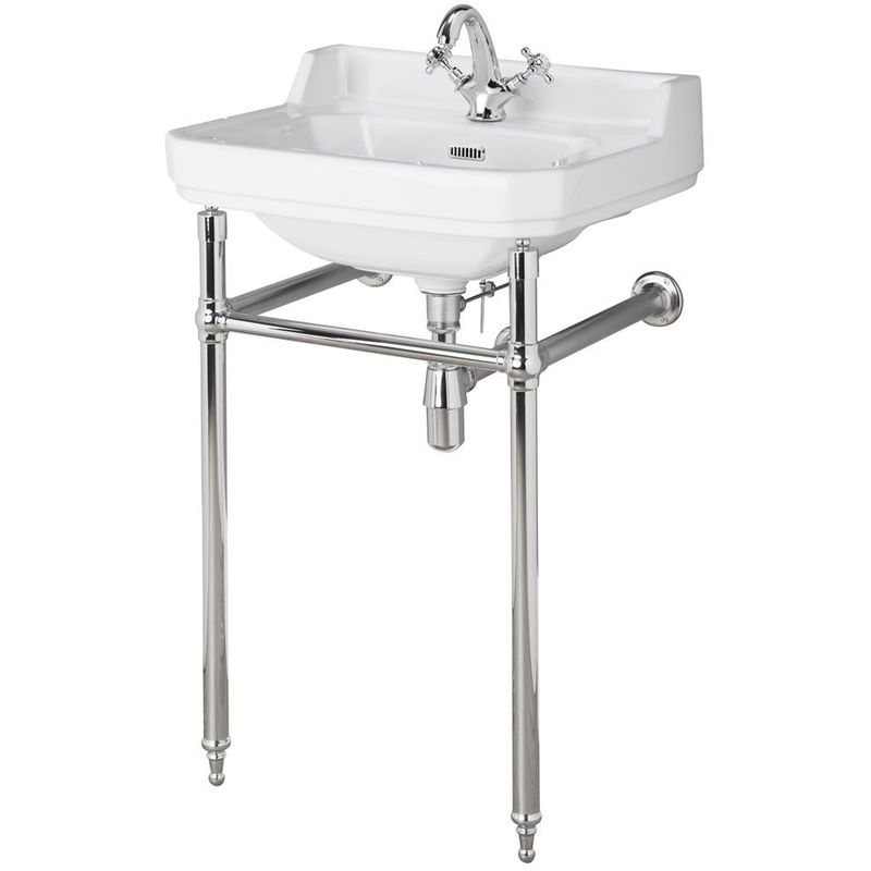 Milano Richmond - Traditional White Ceramic Bathroom Basin Sink and Washstand with One Tap Hole and Integral Towel Rail - 500mm x 350mm