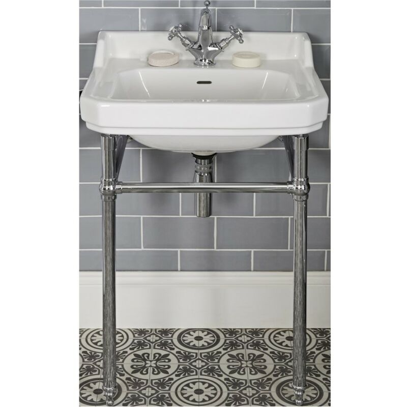 Richmond - Traditional White Ceramic Bathroom Basin Sink and Washstand with One Tap Hole and Integral Towel Rail - 560mm x 450mm - Milano