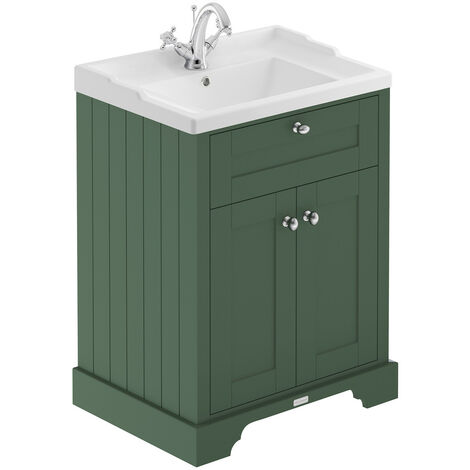 Old London Hunter Green 600mm 2 Door Vanity Unit and Basin with 1 Tap Hole - LOF803