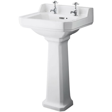 Old London Richmond 500mm 2 Tap Hole Basin and Full Pedestal - CCR018