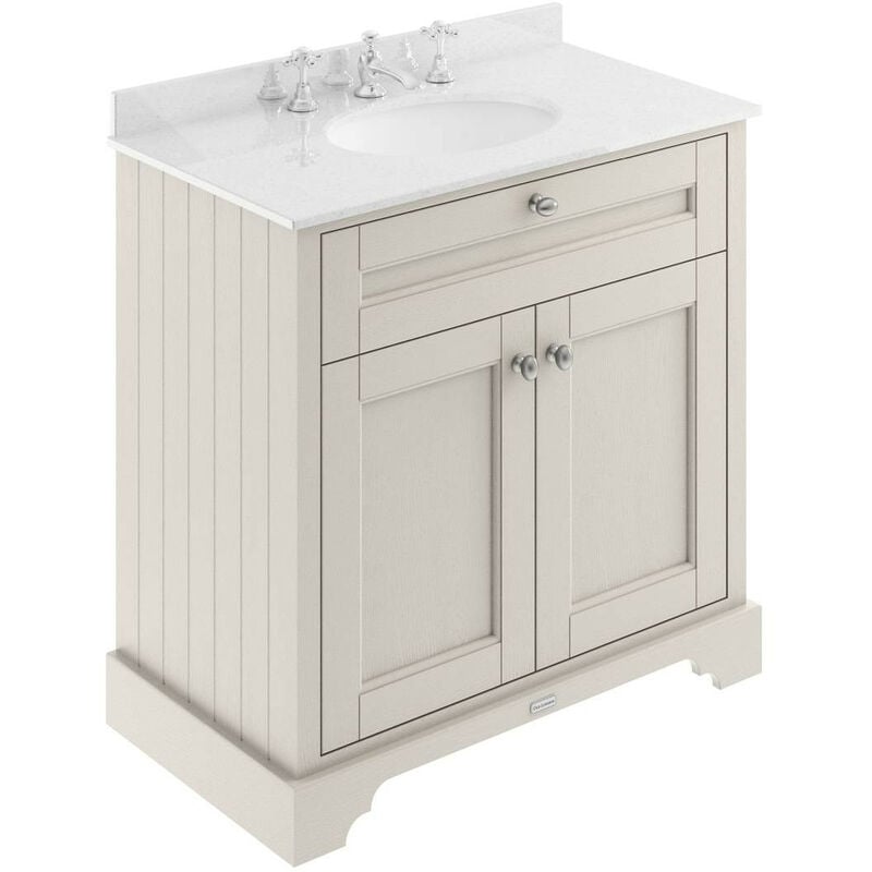 Old London Timeless Sand 800mm 2 Door Vanity Unit with White Marble Top and Basin with 3 Tap Holes - LOF431