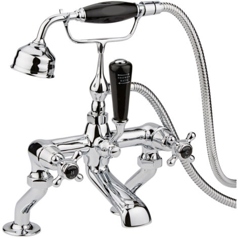 Old London Topaz Black Crosshead Chrome Bath Shower Mixer Tap and Shower Kit with Dome Collar - BC404DX