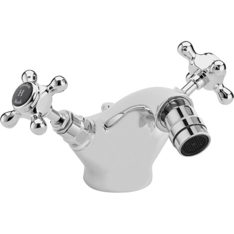 Old London Topaz Black Crosshead Chrome Mono Bidet Mixer Tap with Hex Collar - BC406HX