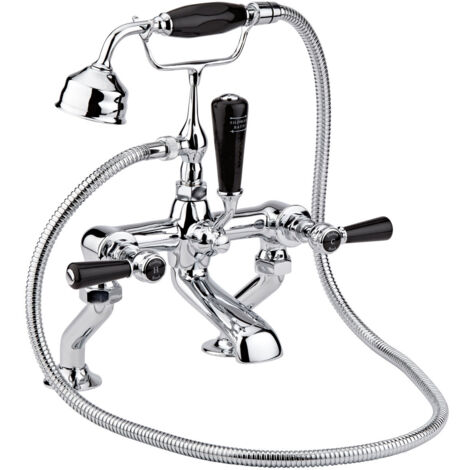 Old London Topaz Black Lever Chrome Bath Shower Mixer Tap and Shower Kit with Hex Collar - BC404HL