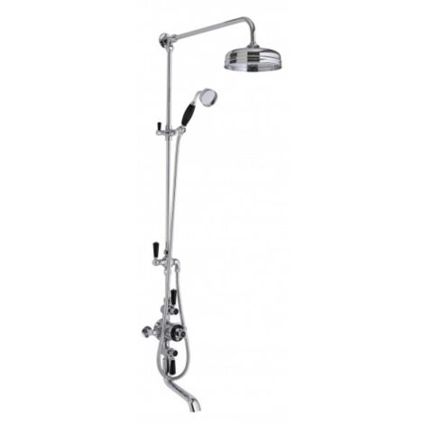 Old London Topaz Chrome White Lever Exposed Triple Thermostatic Shower Valve with Bath Spout and Rigid Riser Shower Kit with 2 Outlets - BTSVT103