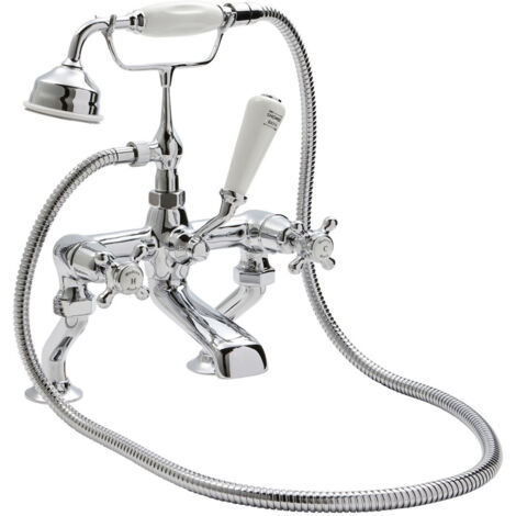 Old London Topaz White Crosshead Chrome Bath Shower Mixer Tap and Shower Kit with Dome Collar - BC304DX