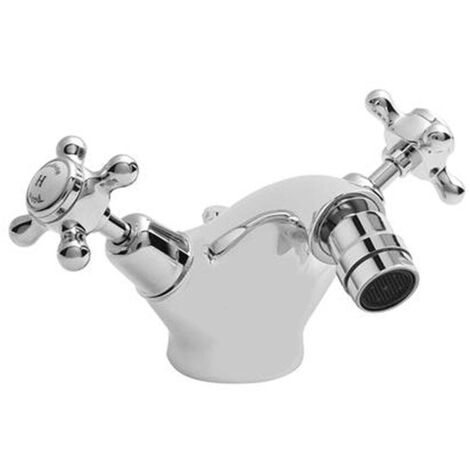 Old London Topaz White Crosshead Chrome Mono Bidet Mixer Tap with Dome Collar - BC306DX