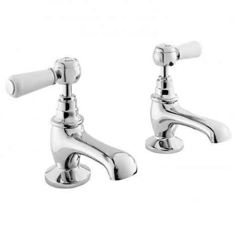 Old London Topaz White Lever Chrome Basin Taps with Hex Collar - BC301HL