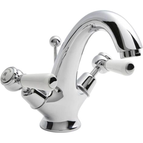 Old London Topaz White Lever Chrome Mono Basin Mixer Tap with Dome Collar - BC305DL