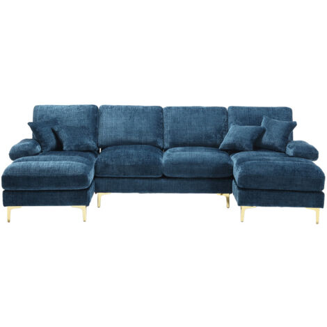 (Old SKU:W1880S00026)Modernes großes Chenille U-Shape Sektionssofa mit doppelten Liegesitzen für Wohnzimmer Schlafzimmer Büro Wohnung Villa Wohnzimmer Zuhause am Kamin