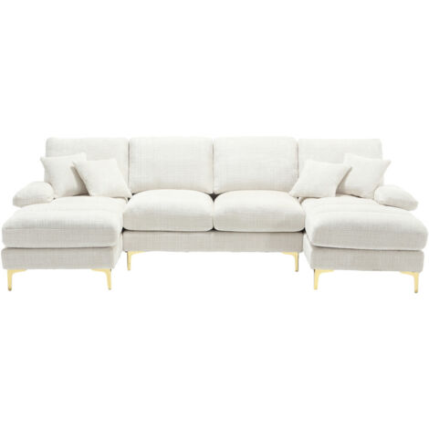 (Old SKU:W1880S00027)Modernes großes Chenille U-Shape Sektionssofa mit doppelten Liegesitzen für Wohnzimmer Schlafzimmer Büro Wohnung Villa Wohnzimmer Zuhause am Kamin