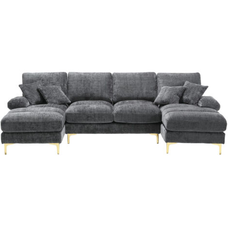 (Old SKU:W1880S00028)Modernes großes Chenille U-Shape Sektionssofa mit doppelten Liegesitzen für Wohnzimmer Schlafzimmer Büro Wohnung Villa Wohnzimmer Zuhause am Kamin