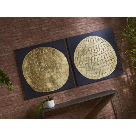 Oleo Abstr. Negro/Oro 80X80 Cms. S/2 80X3X80 Cms