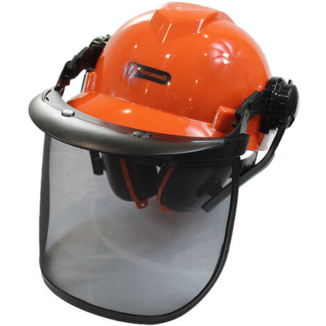 Oleo Mac – Casque forestier complet – Coque HDPE ultra légère – Oreillettes réglables anti-bruit – Visière grillagée – Harnais 4 points – Couleur orange
