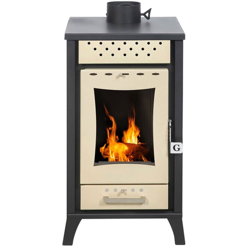 Olga - Poêle à bois 15 Kw 45,5x48,5xH91 cm, beige