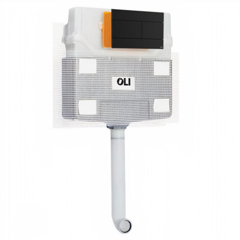 OLI 120 Plus Mechanical Mid Height Concealed Cistern and Slim Matt Black Dual Flush Plate with Rectangular Push Buttons