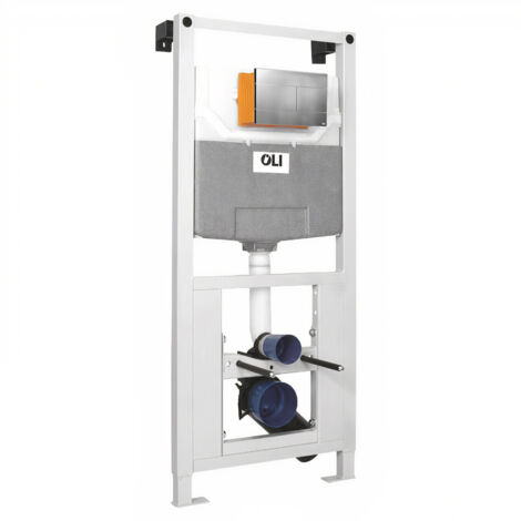 OLI 120 Plus Mechanical Mid Height Concealed Cistern with Wall Frame and Slim Polished Chrome Dual Flush Plate with Rectangular Buttons
