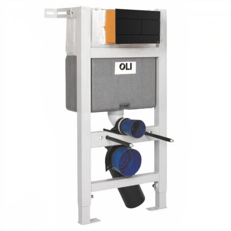OLI Expert Plus Mechanical Low Height Concealed Cistern with Wall Frame and Slim Matt Black Dual Flush Plate with Rectangular Buttons
