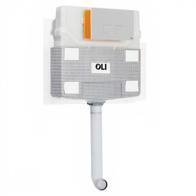 OLI 120 Plus Mechanical Mid Height Concealed Cistern and Basal White Dual Flush Plate with Square Push Buttons