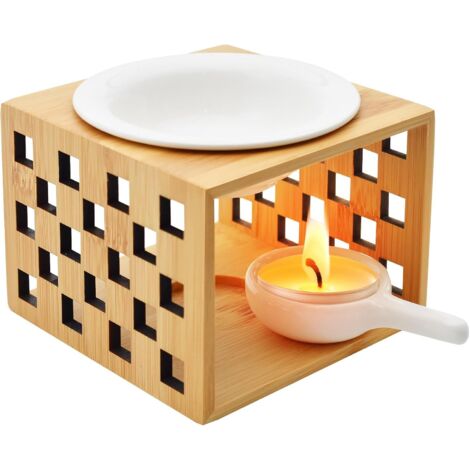 Oliebrander, keramische en bamboe geurbrander, oliebrander voor kaarsen, geurblokjes en essentiële wassen, geurlamp met kaarsenhouder voor thuis, kantoor, spa, yoga