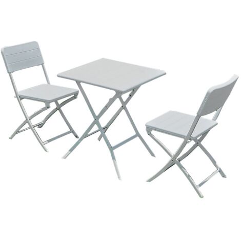 Oliena set pranzo da giardino con tavolo e 2 sedie pieghevoli in polietilene bianco