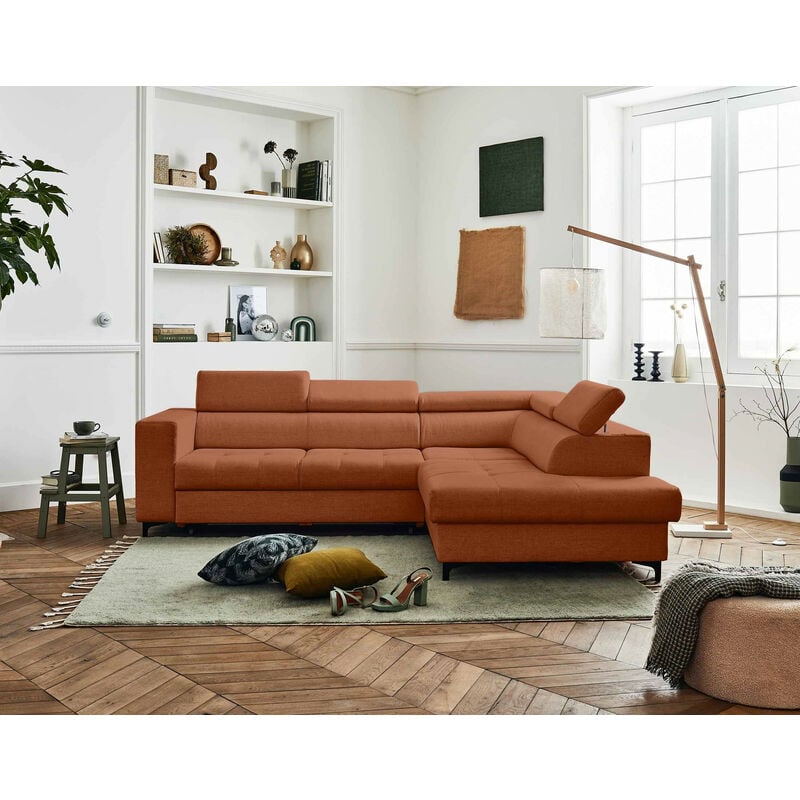 Lisa Design - Olinda - canapé d'angle droit - 5 places - convertible avec coffre et têtières réglables - en tissu