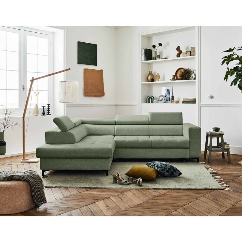 Olinda - canapé d'angle gauche - 5 places - convertible avec coffre et têtières réglables - en tissu