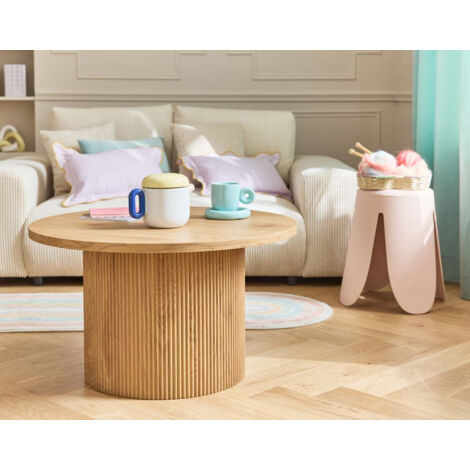 Lisa Design – Table basse ronde effet bois 80 cm – Design contemporain – Résistante à l'humidité et aux rayures – Montage rapide avec notice