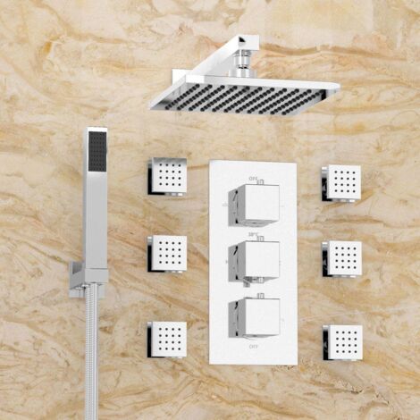 Olive 3 Dial 3 Way Square Set - Shower Head, Handset And Body Jets