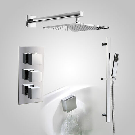 Olive 3 Dial 3 Way Square Set - Shower Head, Rail Handset & Bath Filler