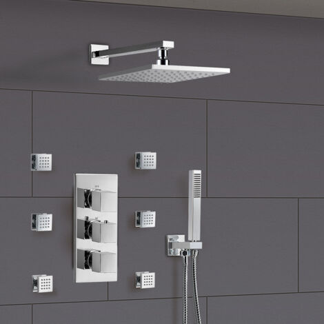 Olive Bathroom 3 Way Concealed Thermostatic Shower - Thermostatic Valve, Shower Head and Body Jets