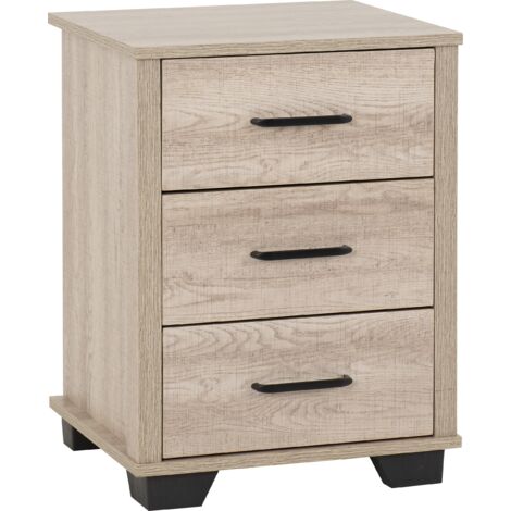 Oliver 3 Drawer Bedside - L40 x W45 x H60.5 cm - Light Oak Effect