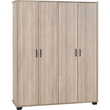 Oliver 4 Door Wardrobe - L52 x W153 x H190 cm - Light Oak Effect