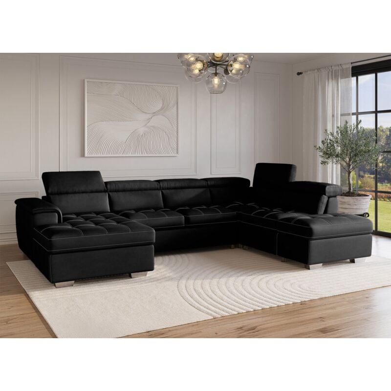 Deco In Paris - oliver - Canapé convertible et panoramique avec coffre de rangement en tissu noir oliver - Angle Gauche