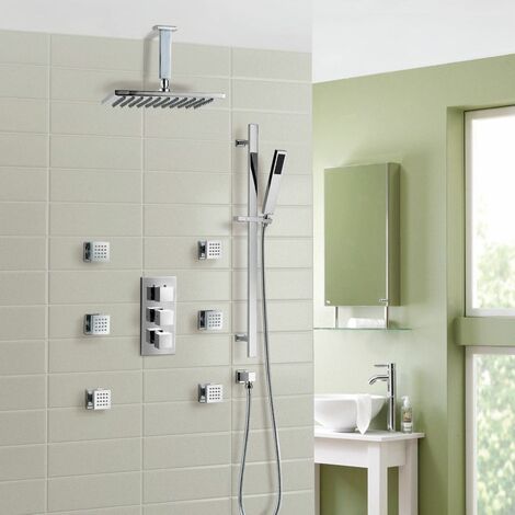 main image of "Oliver Concealed Thermostatic Shower Mixer ABS Head Slider Rail & Massage Jets"
