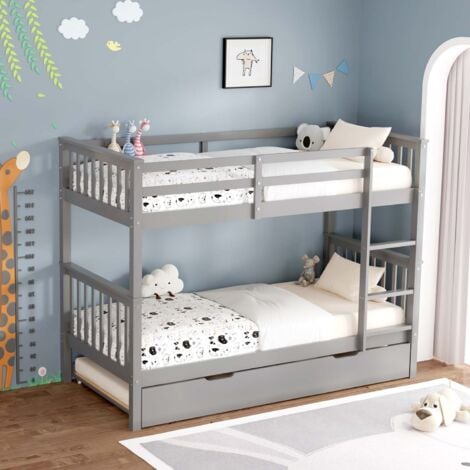 OLIVER GREY WOODEN BUNK BED WITH TRUNDLE