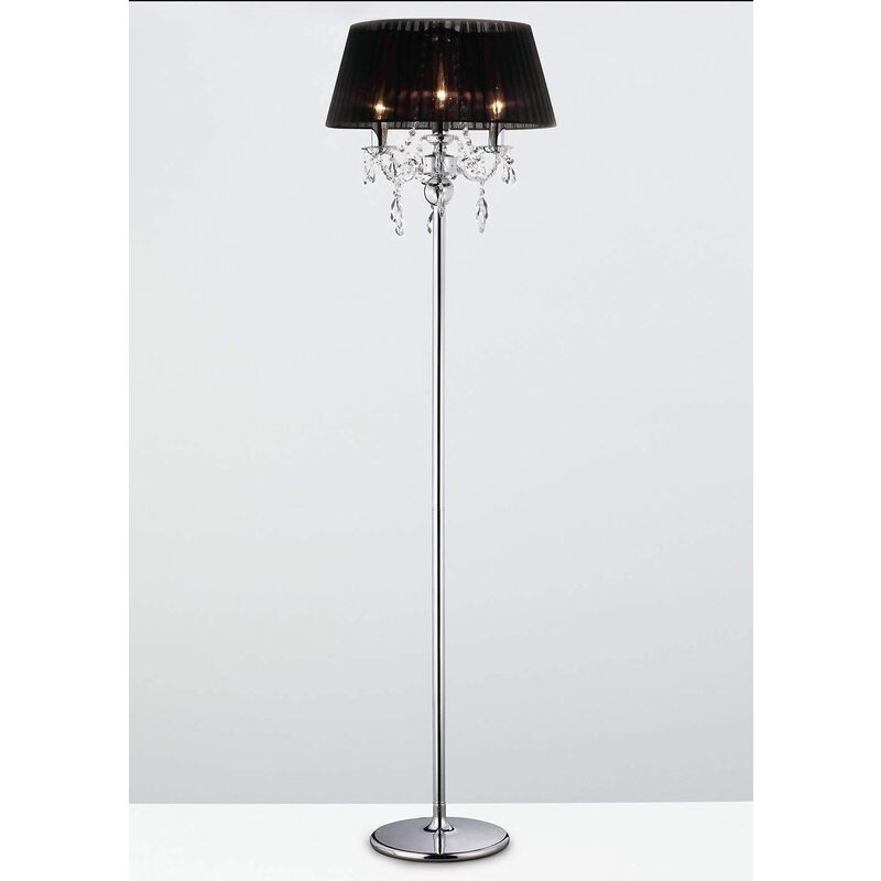 09diyas - Olivia Floor Lamp with Black Lampshade 3 Polished Chrome / Crystal Bulbs